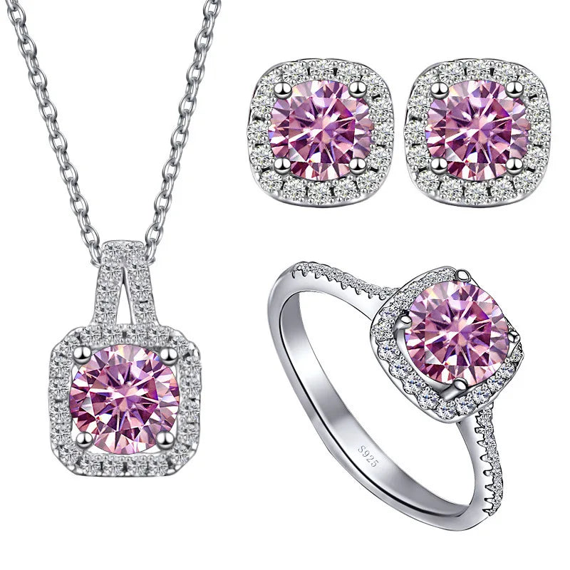 Wholesale 3 Piece Jewelry Set Mossstone 925 Silver Earrings Necklace Ring 4CT for Wedding Engagement Anniversary Gift