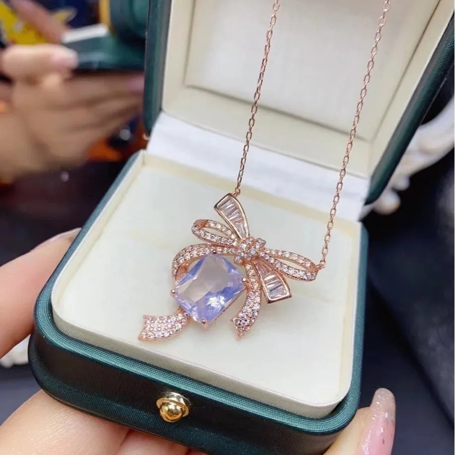 Gioiellieri Special Offer Natural Lavender Amethyst Emerald Cut Rose Gold Luxury Party Women's Pendant Necklace