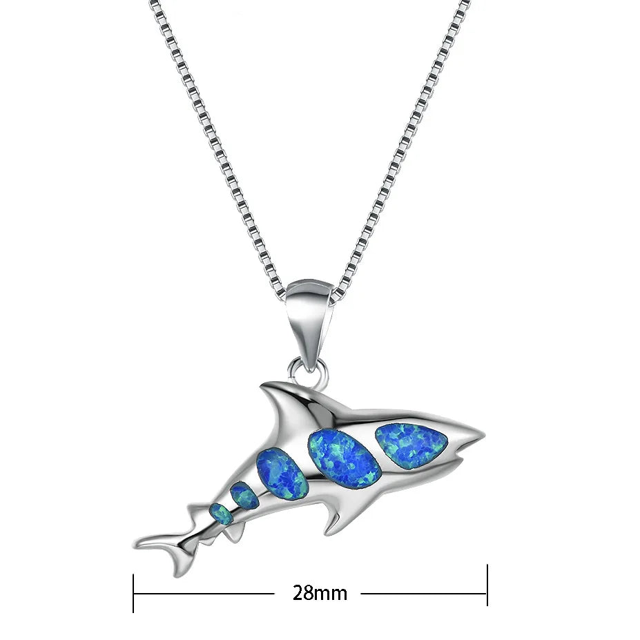 Dynamic Shark Pendant Necklace Aobao Multi-Inlaid Detail Nautical Jewelry