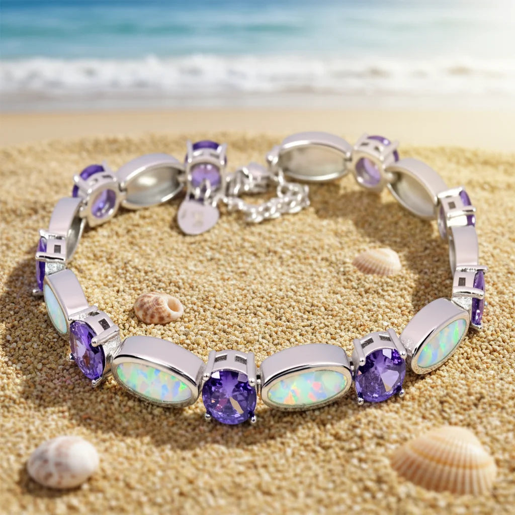 Opal Bohemian Hawaiian Copper Alloy Bracelet Exquisite Crystal & Gemstone Design Fashionable Anniversary Jewelry for Women