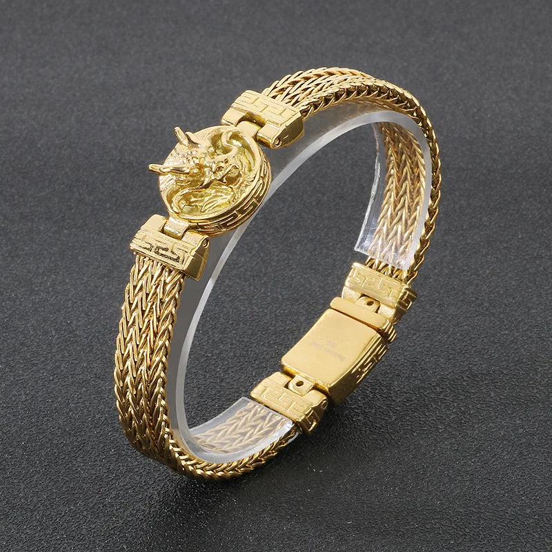 KALEN Men Punk 220mm Stainless Steel Dragon Head Clasp Links Bracelet
