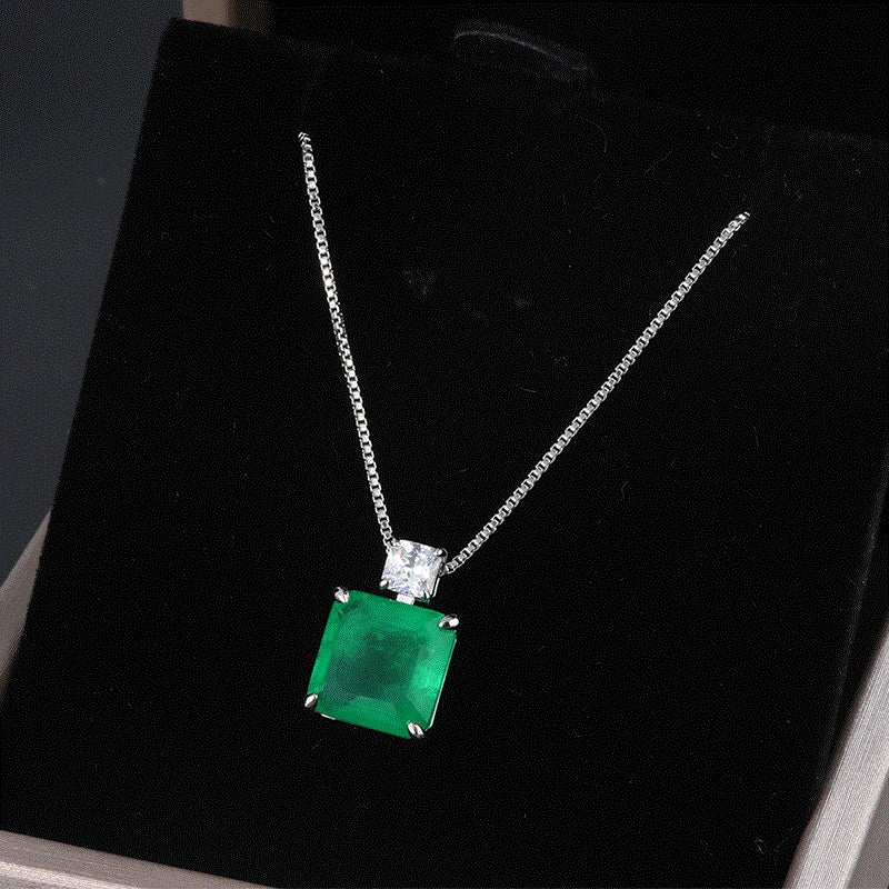 Fashion Eco-friendly Copper Minimalist Square Green Zircon Pendant Earrings Set Elegant Brass Jewelry Sets for Refined Everyday