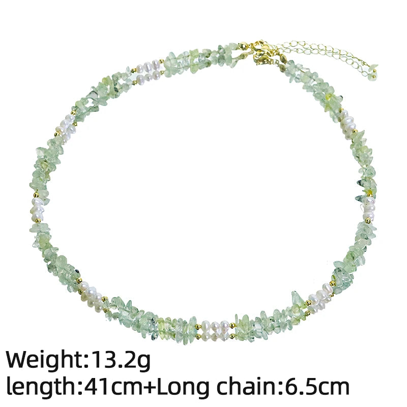 GLSEEVO Natural Freshwater Pearl & Green Prehnite 4-Piece Jewellery Set — Necklace, Bracelet, Earrings & Ring