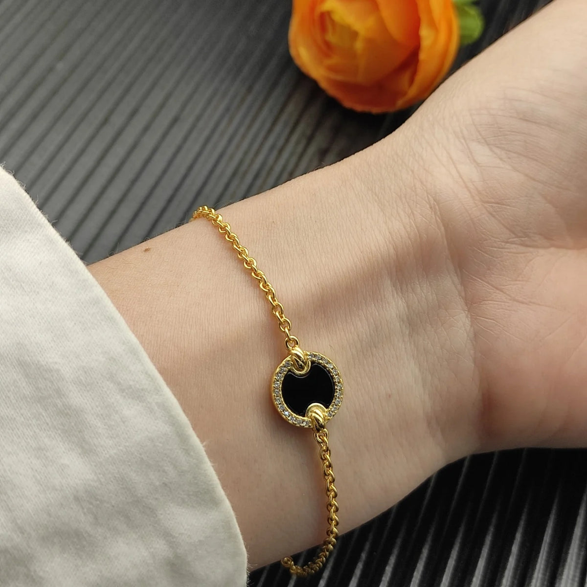 FASHIONISTA DY High-Quality Silver-Plated Round Beaded Bracelet with Diamonds, Gold-Plated Colored Gemstone Bracelet, Jewelry