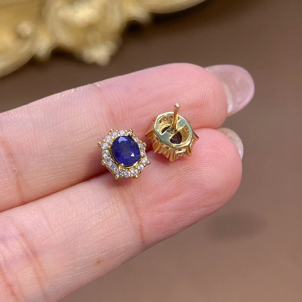 Gioiellieri Dainty Natural Sapphire Earrings Solid S925 Silver Hypoallergenic Minimalist Gemstone Ear Studs