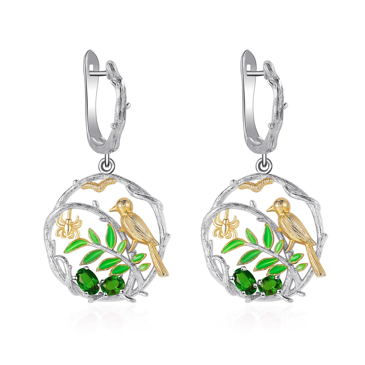 ArtistA C7926 Abiding Green Gemstone Chrome Diopside Gemstone S925 Silver Necklace Earrings Ring Full Set Jewelry