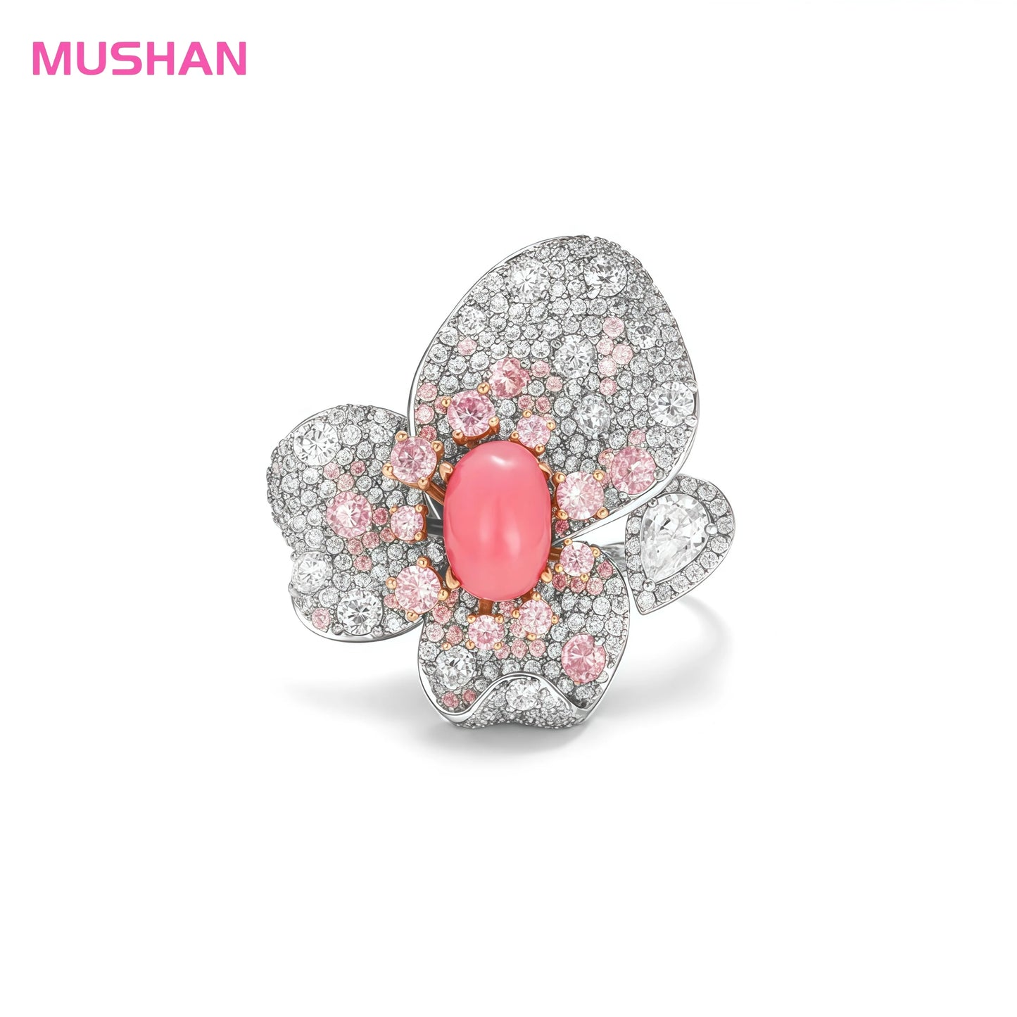 MUSHAN Jewelry Factory Luxury Designer 925 Sterling Silver Ring Women High Carbon Diamond Flower Pink Gemstones Rings Jewelry