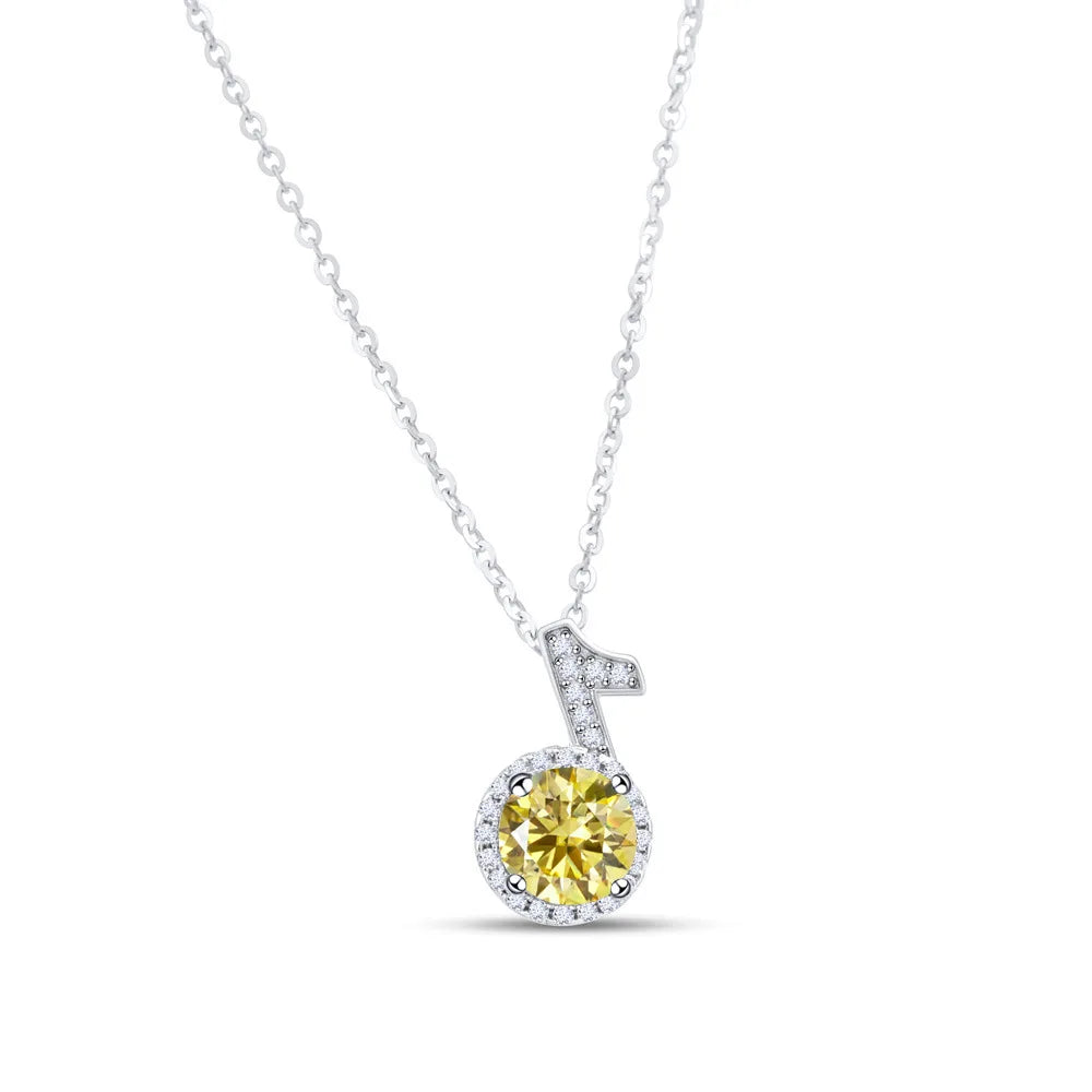 Fine 925 Silver Bezel Set Round Cut 1ct VVS Colored Moissanite Jewelry New Trendy Fashion Layer Musical Note Necklace for Women