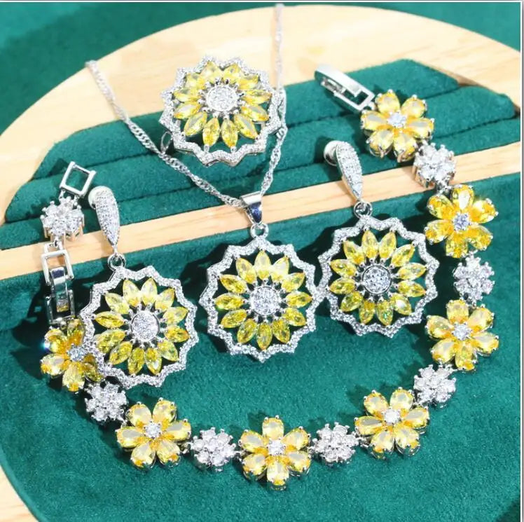 XOTICA Multicolor Zircon 925 Sterling Silver Jewelry Set for Women for Wedding Parties Bracelet Earrings Necklace Pendant Ring