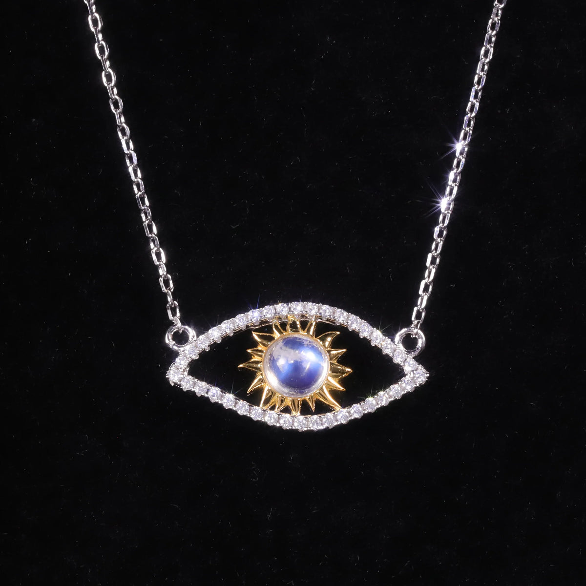 ArtistA Abiding Vintage Lucky Turkish Devil Eye Natural Milky Blue Moonstone Necklace Bracelet Ring 3 Pieces Jewelry Set in 925 Silver