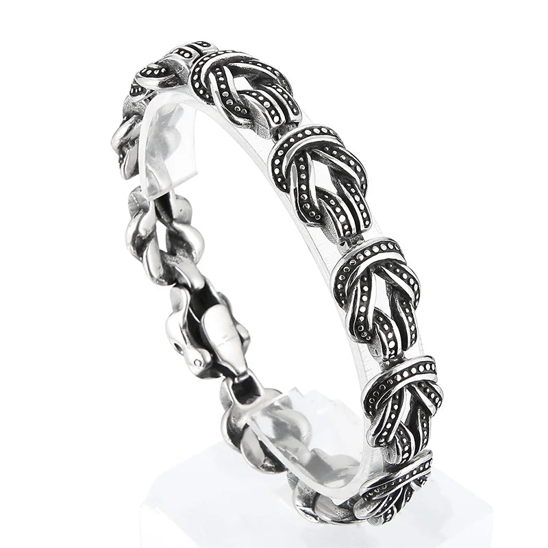 KALEN 220mm Punk Stainless Steel Knot Design Links Bracelet for Men