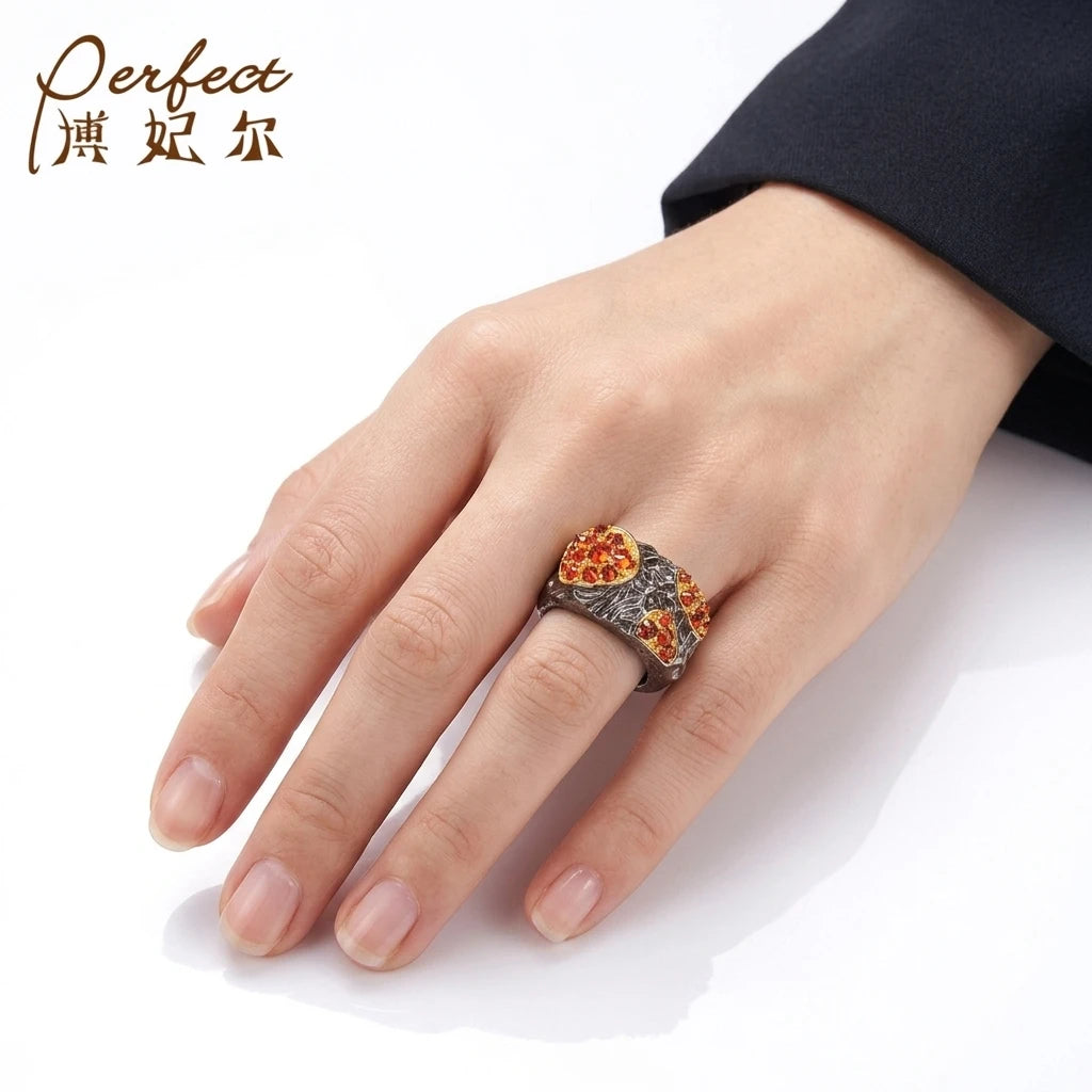 Fashion Red Zircon Design Engagement Wedding 925 Silver Ring Jewelry For Women
