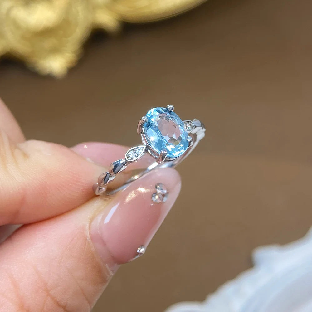 Gioiellieri Natural Aquamarine Luxury Ring 925 Sterling Silver Gemstone for Women