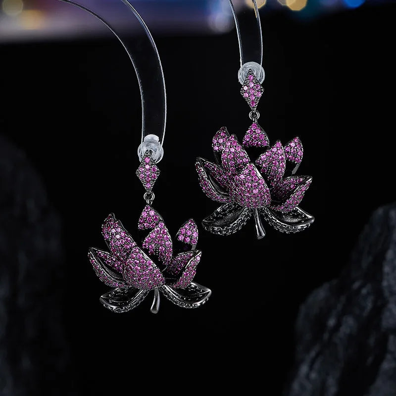 ArtistA Luxury High-Grade Needle Heavy Industry Zircon Multi-Layer Lotus Drop Earrings Fashion Accessory