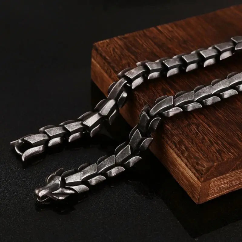 REBEL VIKING Jormungandr World Serpent King Chain Necklace – Stainless Steel