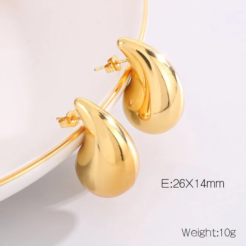 REBEL High-quality Fashion Chubby Water Drop Stainless Steel Hollow Earrings Necklace Charm Temperament Jewelry Set