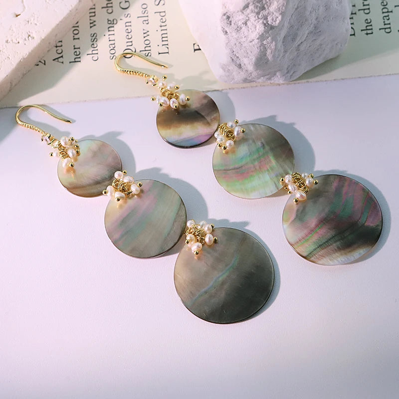Natural Pearl 3 Pieces Black Shell Pendant Earrings Handmade Design Personality Earrings Banquet Women's Jewelry GE1817A