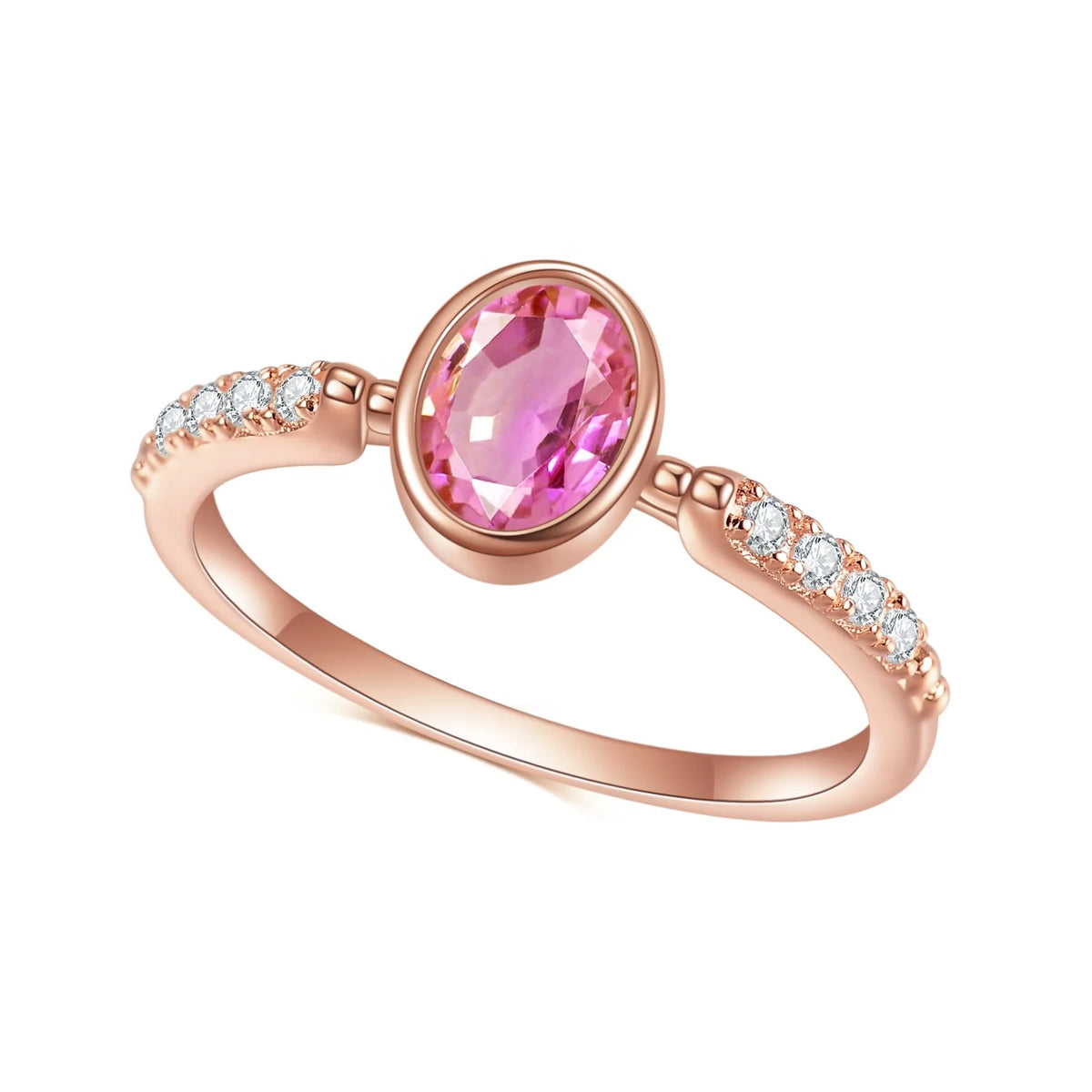 Gemfiori Abiding Delicate Trendy Women Jewelry Sterling Silver 925 Rose Gold Plated Ring Lab Grown Pink Sapphire Gemstone Rings