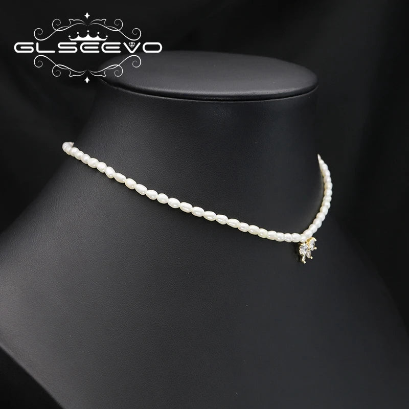 Simple Zircon Butterfly Pendant Freshwater Pearl Necklace Baroque Enamel  Gold Plated Luxury for Girls Necklace Fine Jewelry