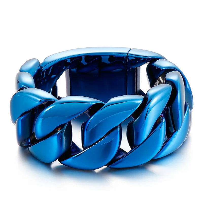 KALEN 215/220/230mm Blue/Rainbow Stainless Steel Hip-hop Cuban Link Bracelets
