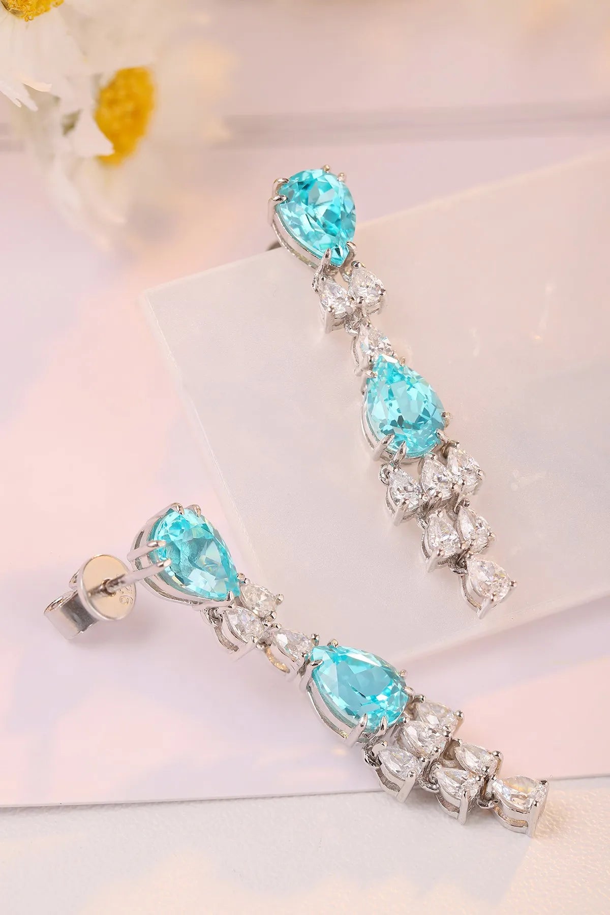 Gemfiori Anster High Quality S925 Lab Grown Paraiba Earring Stud Dainty Gemstone Stud Earrings for Women Daily Wear Gift