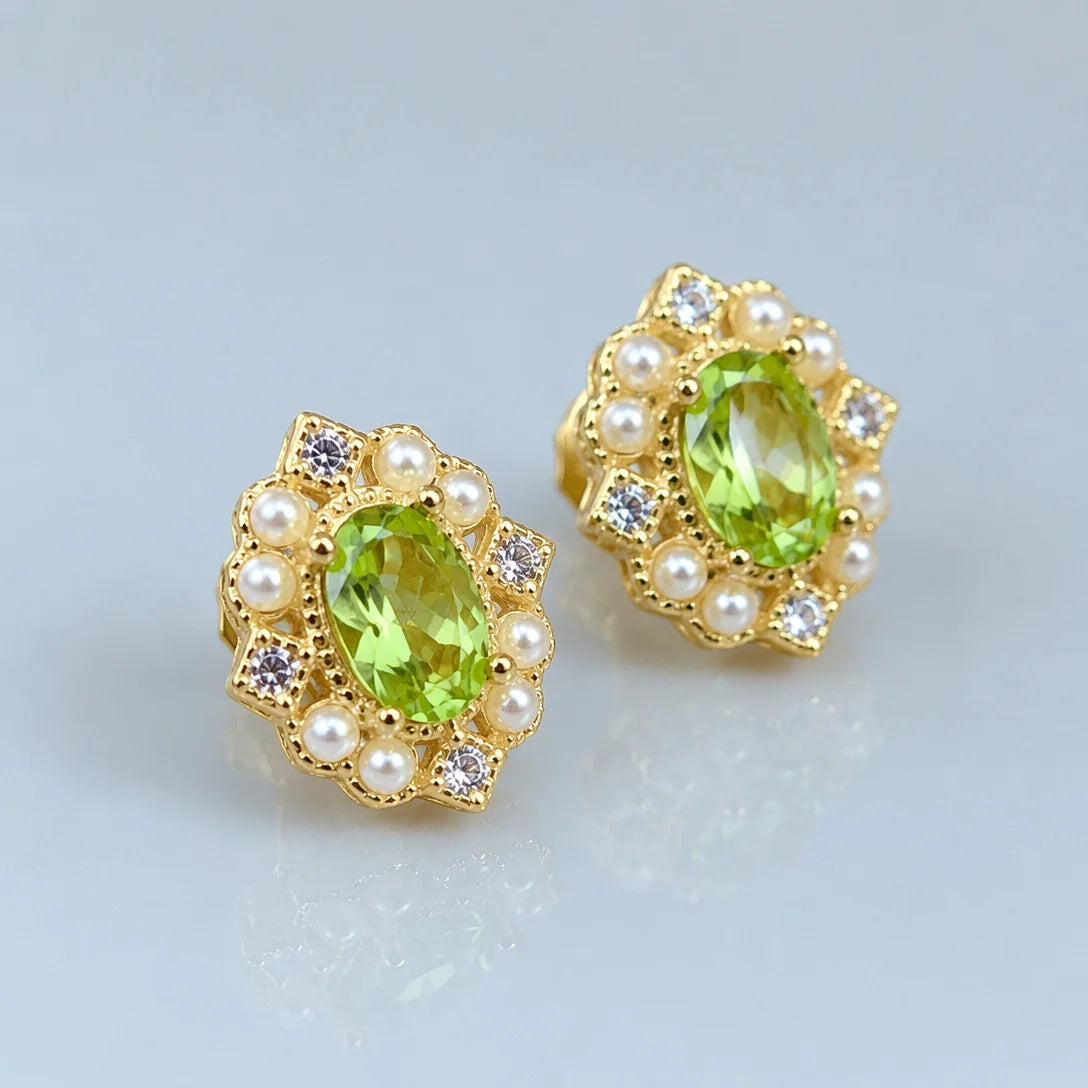 REDheart Luxury Natural Peridot Jewelry Set with S925 Silver Ring Pendant Earrings for Wedding Anniversary Gift Earth Mined Gemstone