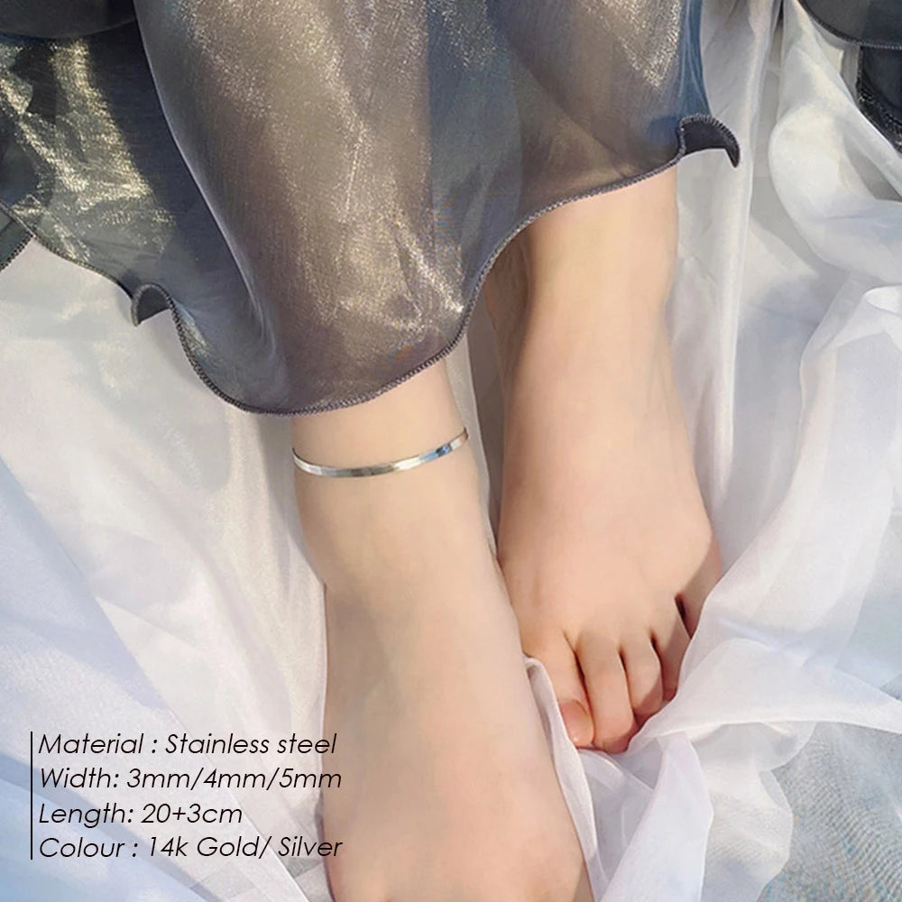 eManco 4MM Gold Snake Chain Classic Anklet Womens Girls Beach Engagement Jewelry Stainless Steel Gift Non-Allergenic