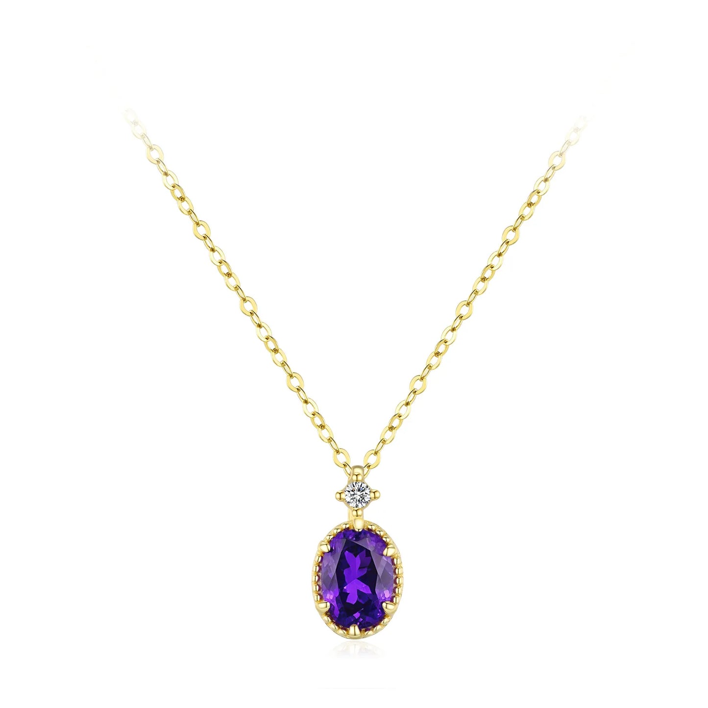 925 Sterling Silver Goose Egg Shaped Purple Necklace Earrings Vintage Style Gold Jewelry Set Gift Set