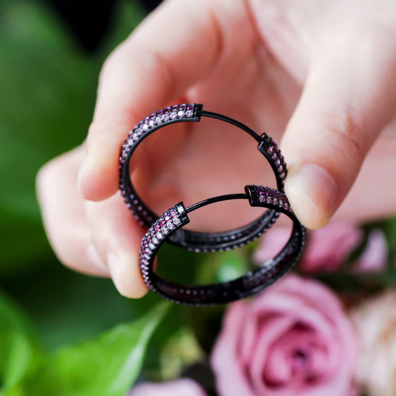 S&S Rainbow Double-Sided CZ Huggie Hoop Earrings – Gold & Black Gun Plated – Collection