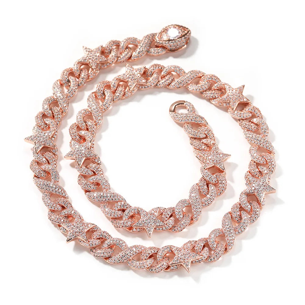 Wholesale High-End 10mm Cuban Chain Necklace for Men Full Star Eye Clasp Fashion Jewelry with Zircon and Copper Material