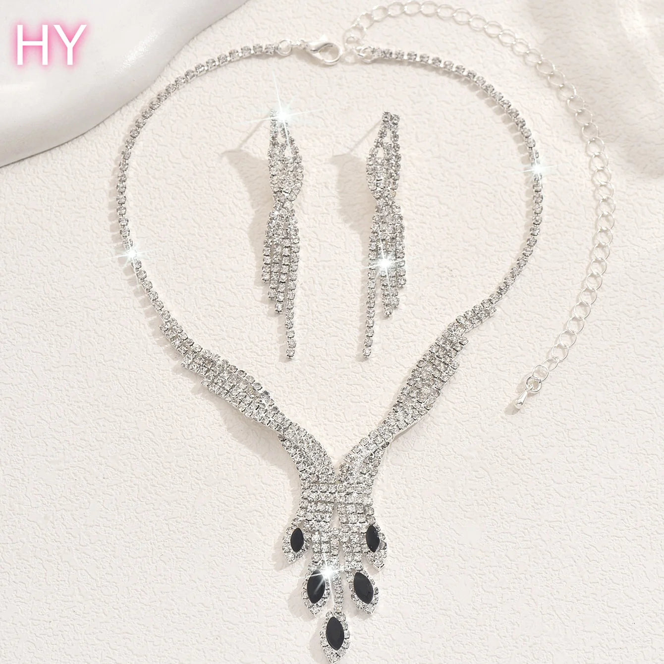 HY European and American Korean Bridal Creative Shining Necklace Earrings Fashion Set