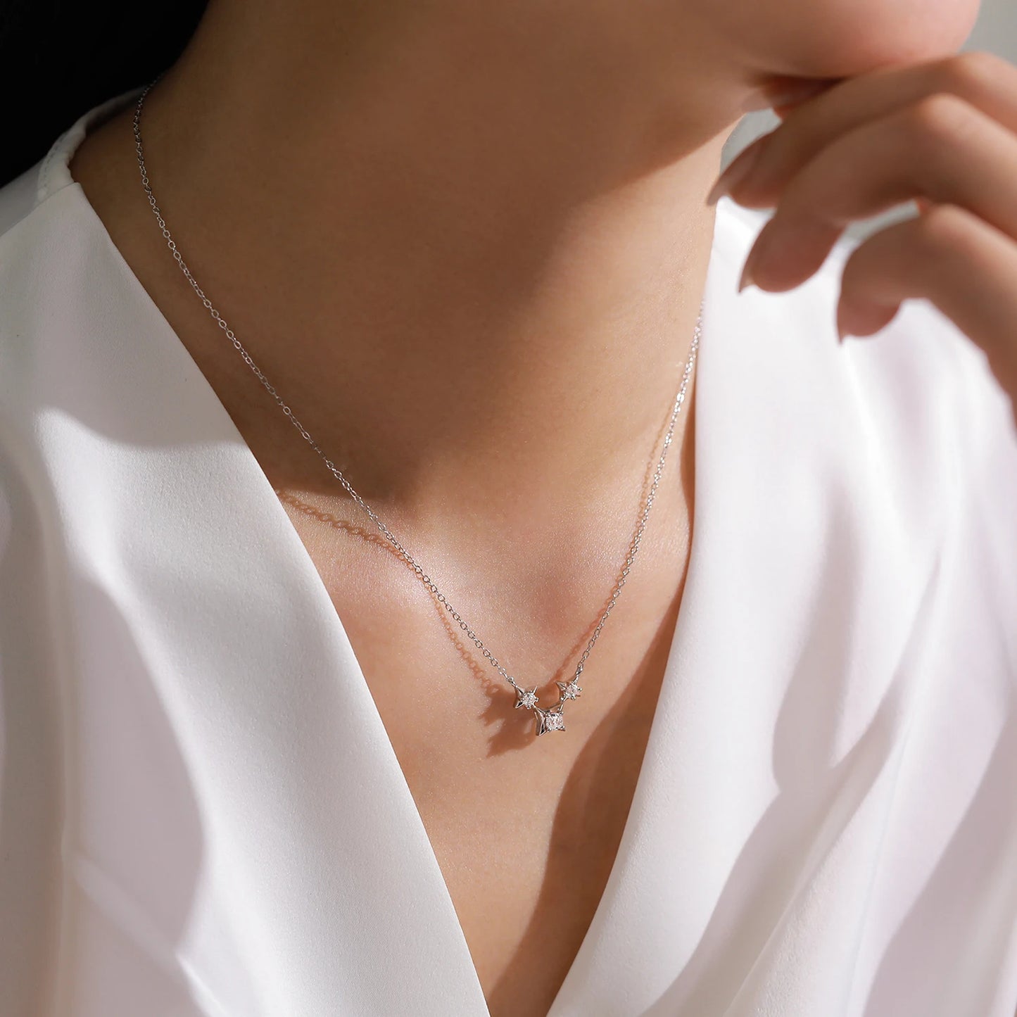 Ailmay 925 Sterling Silver Fine Shining Zircon Star Necklace Earrings For Women, Jewelry Wedding Engagement Bridal Jewelry Set