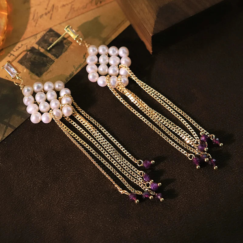 Rhombus Natural Freshwater Pearl Tassel Earrings 18k Gold Plated Design High Quality Earrings Banquet Wife Women Jewelry GE1576