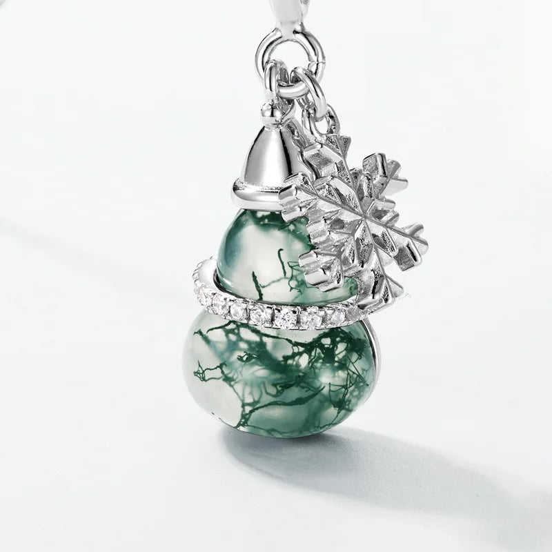 ArtistA Stylish, Individual and Versatile Style Water Grass Agate Gourd Pendant Sterling Silver S925 Necklace for Women