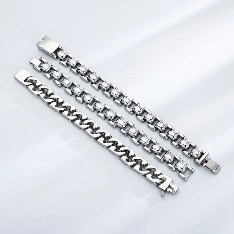 REBEL Casual Polished Stainless Steel Novel Style Links Bracelet for Man