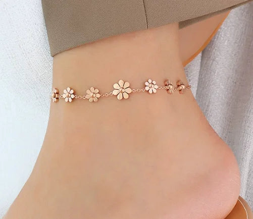 LT-S037 Japanese and Korean Style INS Daisy Petal Anklet Versatile Accessory Chain Plated 18K Real Gold