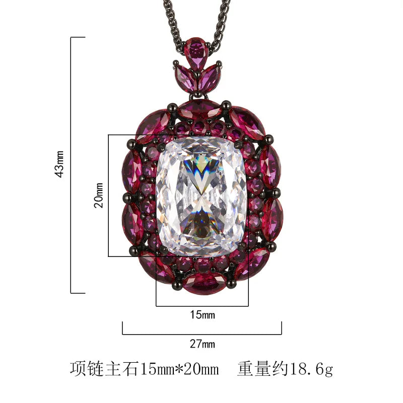 REDheart Copper Gold-Plated Simulation Zircon Black Gold Trendy Flower Shape Pendant Inlaid Zircon Women's Certified Jewelry Set