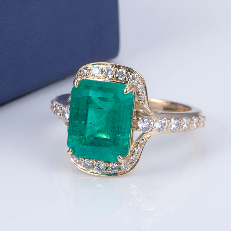 Messi Jewelry MS-622 18k Gold Women Fashion Jewelry Create Emerald Halo Ring