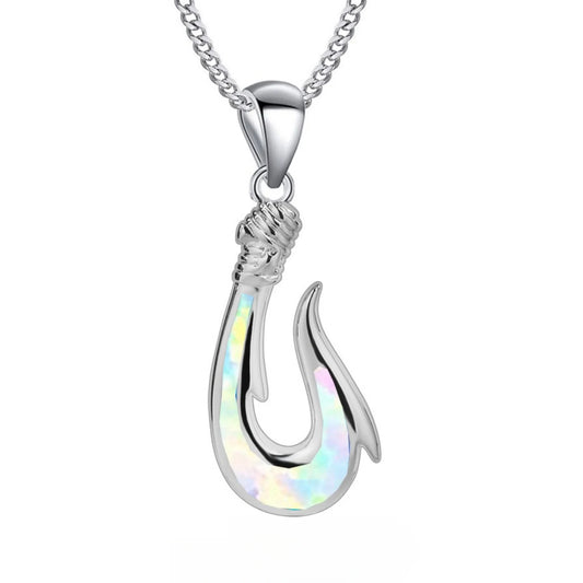 Ocean Theme fish hook Necklace Aobao Opal Inlaid Starfish Detail Fashion Jewelry