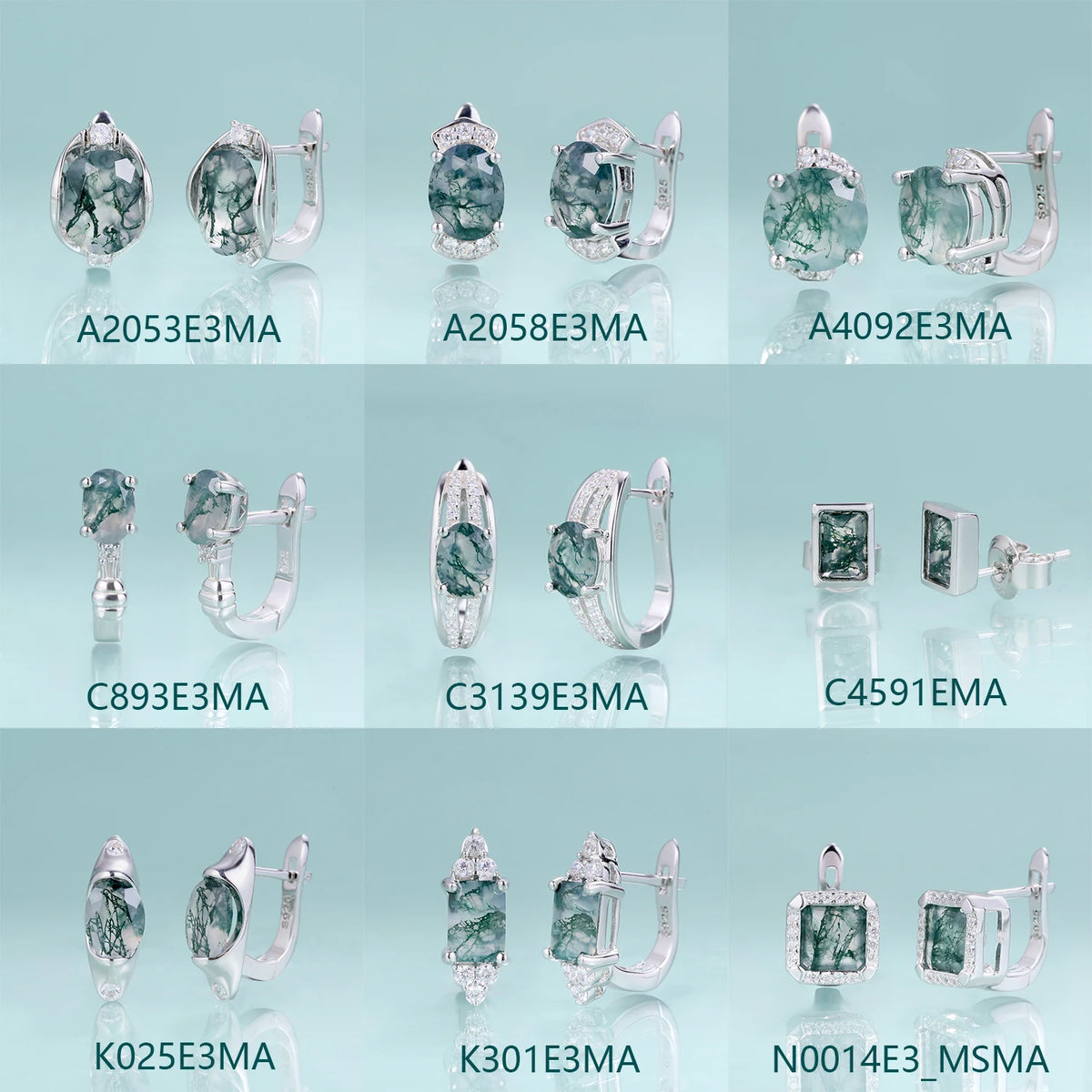 ArtistA Abiding Designer Rhodium Plating 925 Silver Earrings Studs Natural Green Moss Agate English Hook Earrings Best Gifts