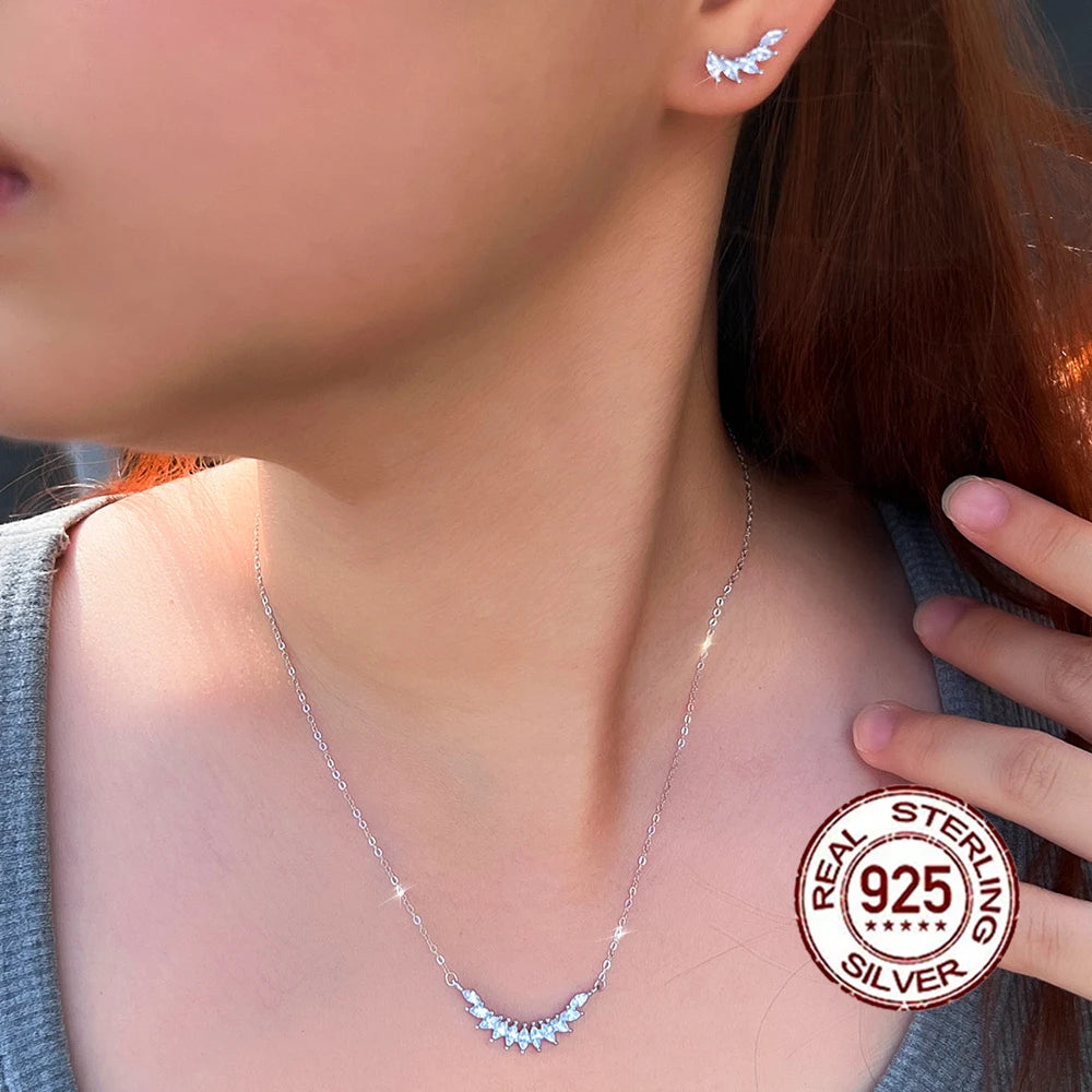 Italian Silver 925 Jewelry Sets Gorgeous Marquise Cut Cubic Zirconia Wing Earrings and Necklace Set for Ladies Women Engagement