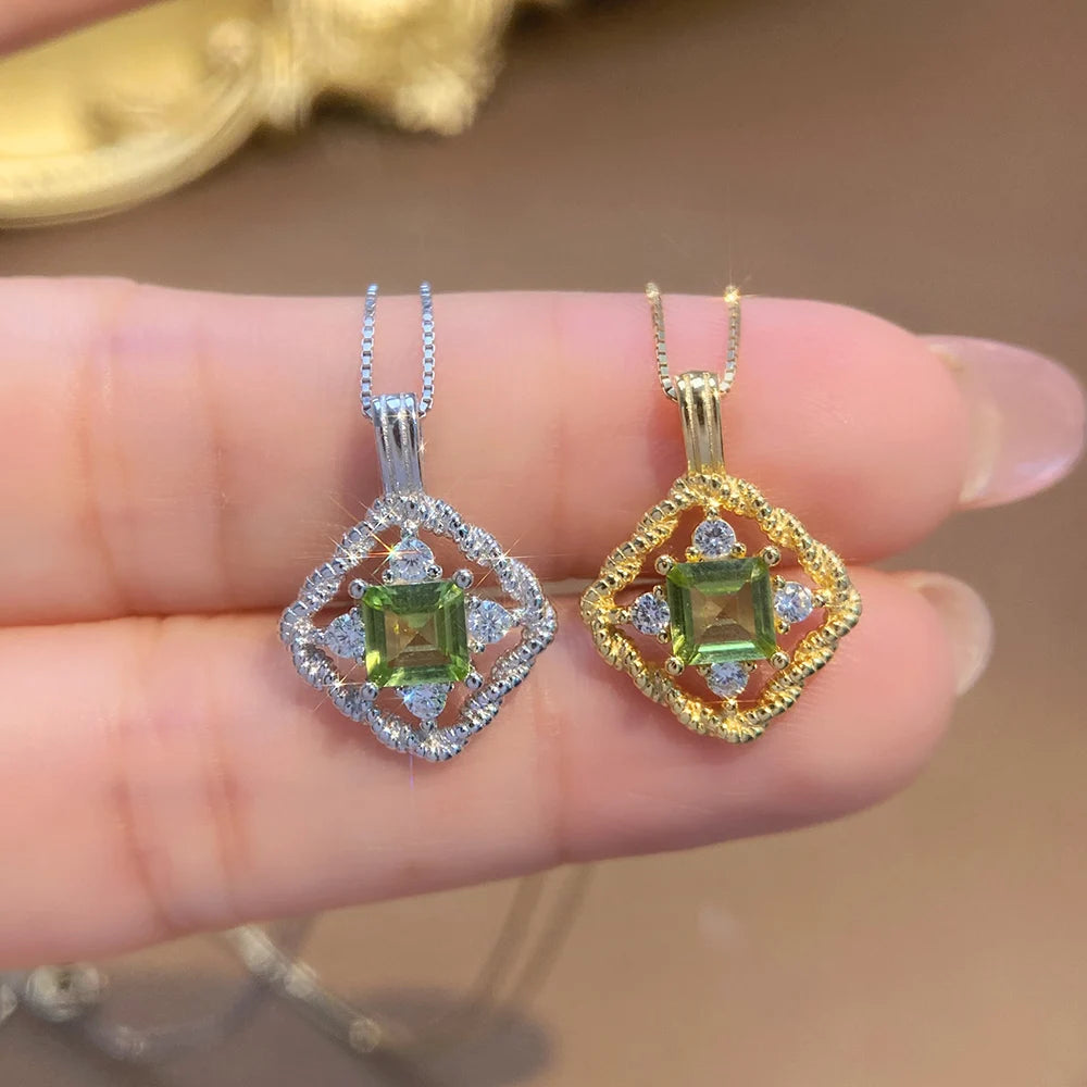 Gioiellieri Fashion Natural Peridot Necklace S925 Sterling Silver Inlay Simple Style Women Pendant Jewelry Anniversary Gift