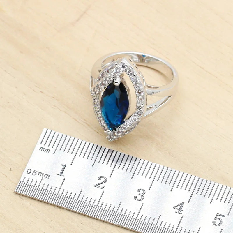 XOTICA Silver Jewelry for Women Royal Blue Zircon Necklace Earrings Bracelet Ring Sets for Wedding Parties and Gifts