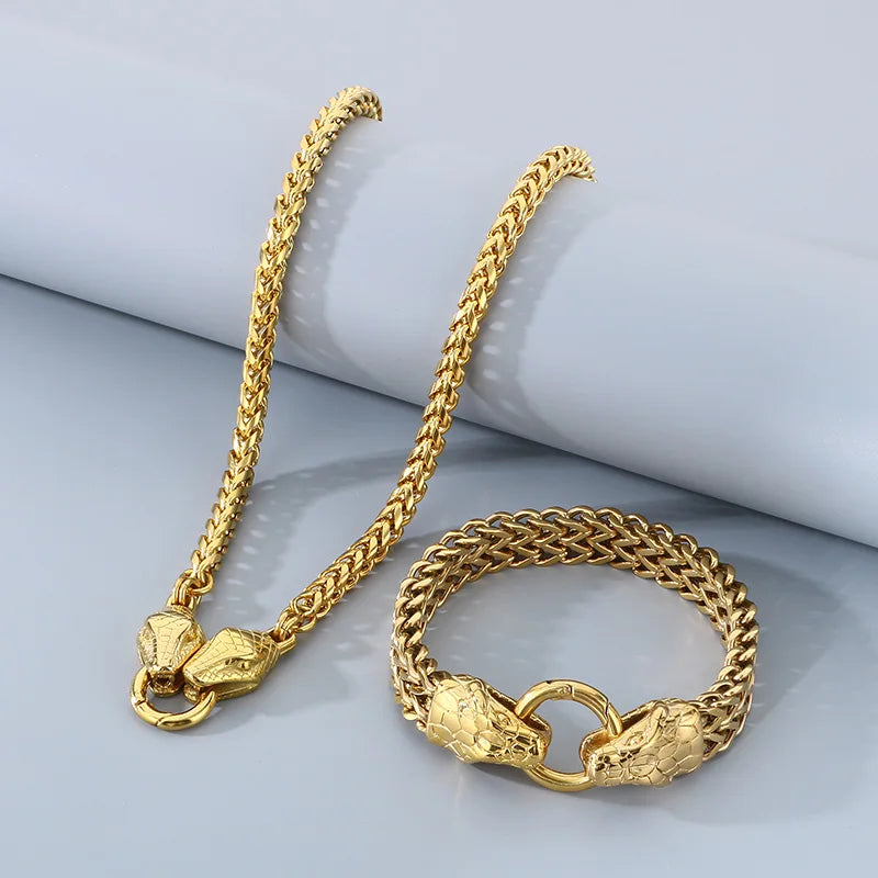 REBEL Punk Fine Jewelry Fashion Bracelets Men Stainless Steel Snake Bracelet Necklace