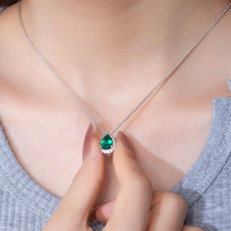 Messi Jewelry MSN-636 18K Lab Grown Emerald Pendant Pear Design Pendant for Party/Women