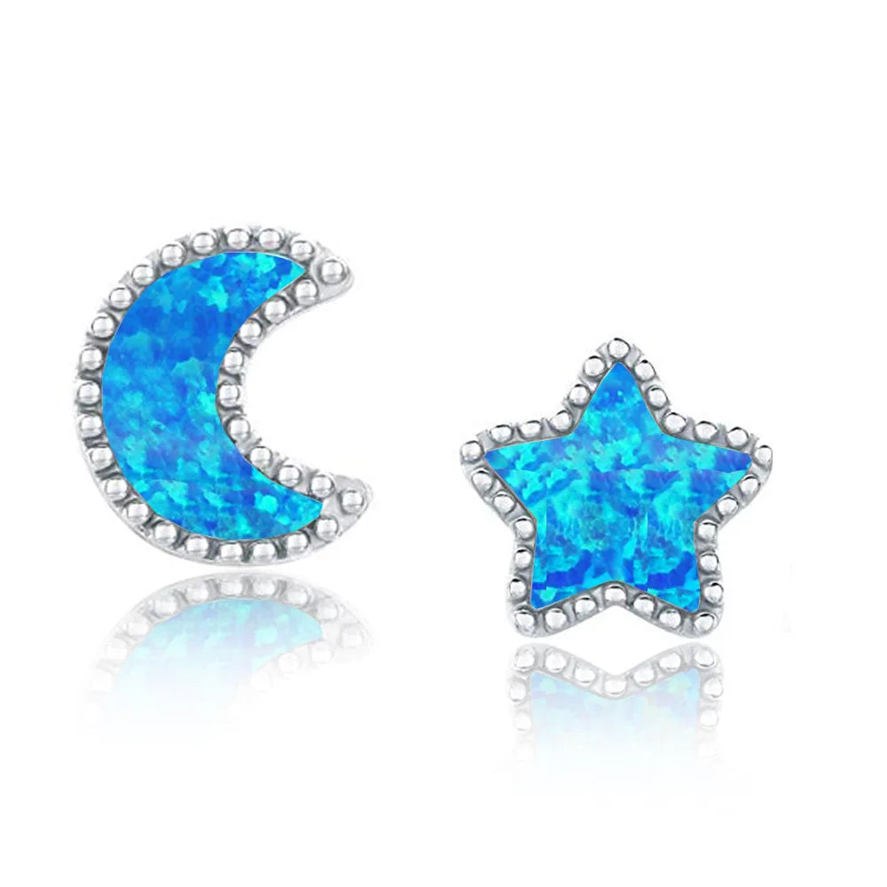Dreamy Celestial Opal Pendant Earrings Star & Moon Design Trendy Bohemian Christian Brass Jewelry