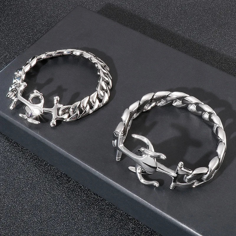 VIKING Mens Anchor Stainless Steel Charm Bracelet – Trendy Silver