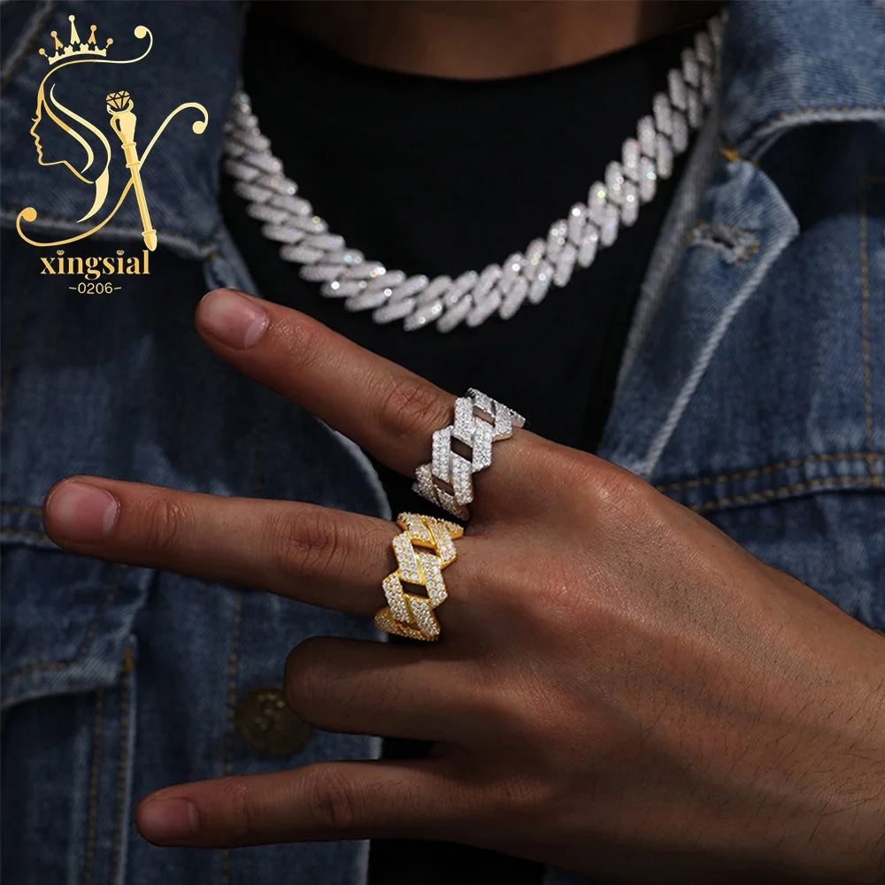 ArtistA Xingsial Custom Men's Jewelry Set 925 Sterling Silver Gold Plated Iced Moissanite Cross Pendant Cuban Link Wedding Ring