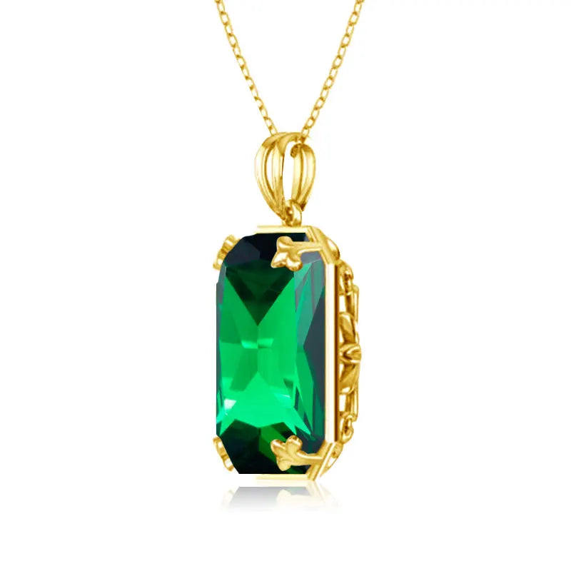 REDheart Classic British Court Jewelry Cocktail Party 925 Sterling Silver Plated 18K Gold Emerald Sapphire Pendant Necklace