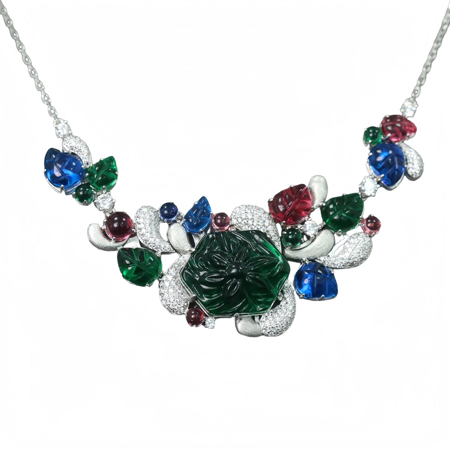 MUSHAN Jewelry Factory 925 Sterling Silver Fine Jewelry Chain Necklace High Carbon Diamond Tutti Frutti Style Charm Necklaces